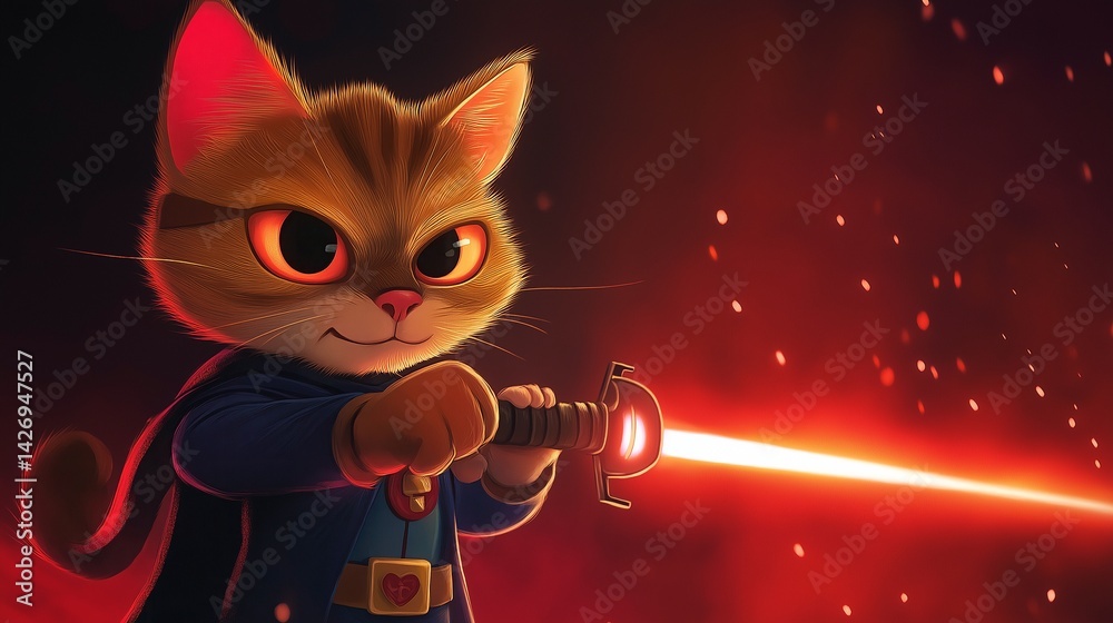 cat with neon sword