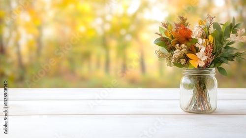 Autumn bouquet on a wooden table