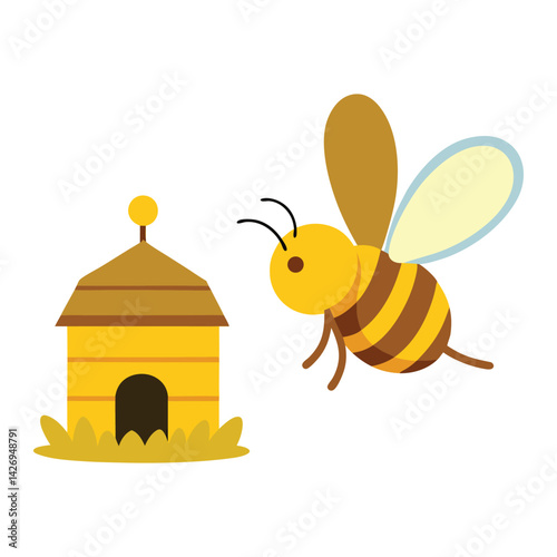 Vector of Bee Approaching Hive for Nature Themes