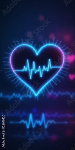Obraz na płótnie digital heart beat with a glowing neon effect, symbolizing life, health, technology, love, rhythm w salonie