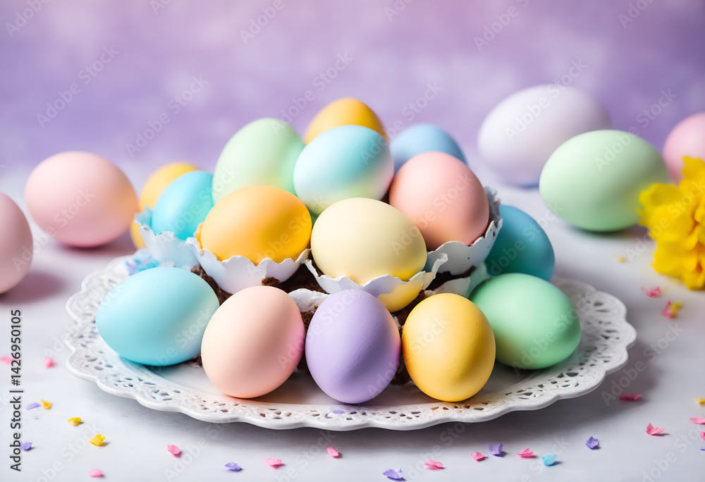 Easter pastel colored eggs