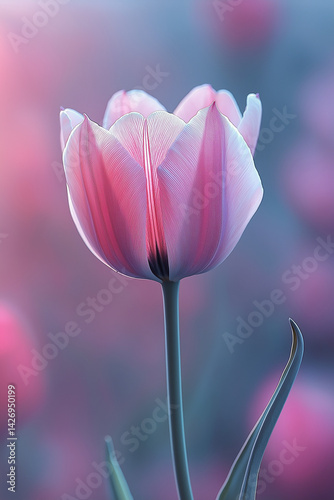 Obraz na płótnie Vibrantly colored tulip flowers in the spring, on a pastel,
soft color, blurred background. w salonie
