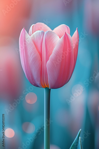Obraz na płótnie Vibrantly colored tulip flowers in the spring, on a pastel,
soft color, blurred background. w salonie