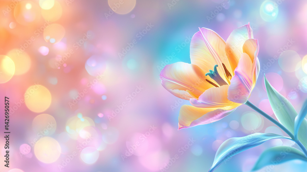 Vibrantly colored tulip flowers in the spring, on a pastel,
soft color, blurred background.
