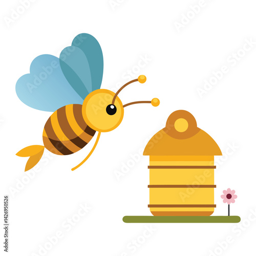 Single Bee in Motion Approaching a Hive