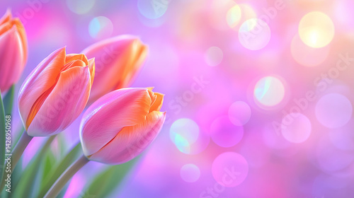 Obraz na płótnie Vibrantly colored tulip flowers in the spring, on a pastel,
soft color, blurred background. w salonie
