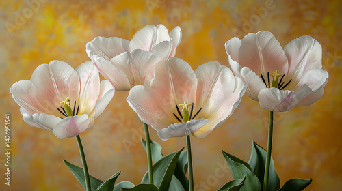Obraz na płótnie Vibrantly colored tulip flowers in the spring, on a pastel,
soft color, blurred background. w salonie