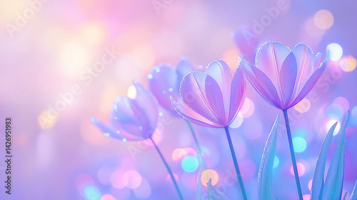 Obraz na płótnie Vibrantly colored tulip flowers in the spring, on a pastel,
soft color, blurred background. w salonie