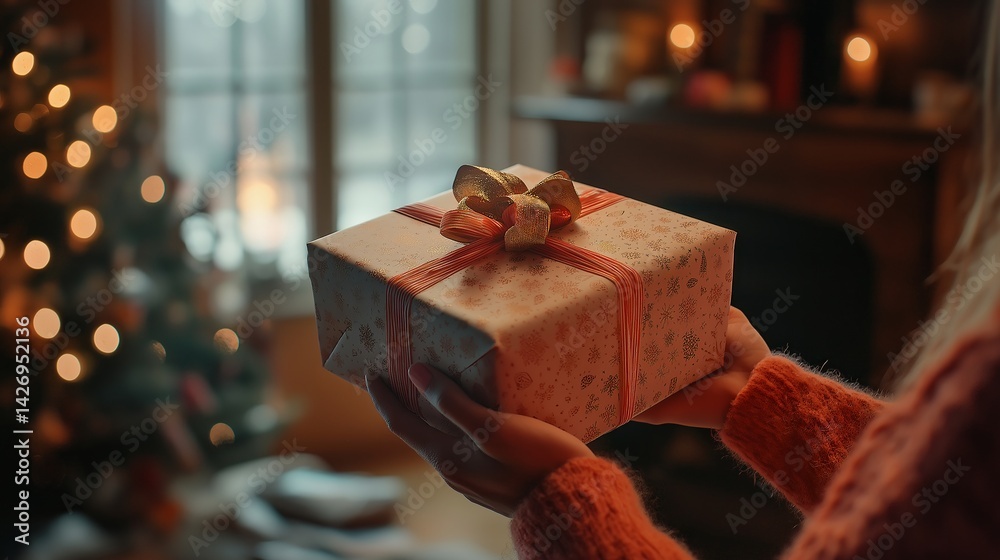 woman holding a christmas gift