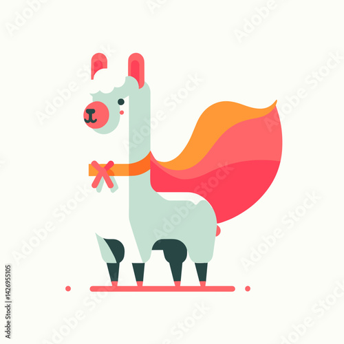 Cartoon llama  with a cape and a bow  