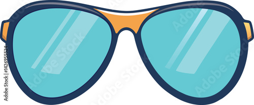 Stylized Illustration of Modern Aviator Sunglasses with Blue Reflective Lenses