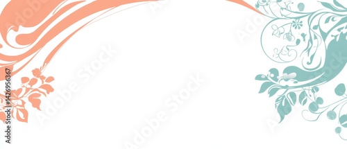 Elegant Floral Frame with Peach and Teal Swirls on White Background Decorative Design Element for Invitations, Cards, and Creative Projects
