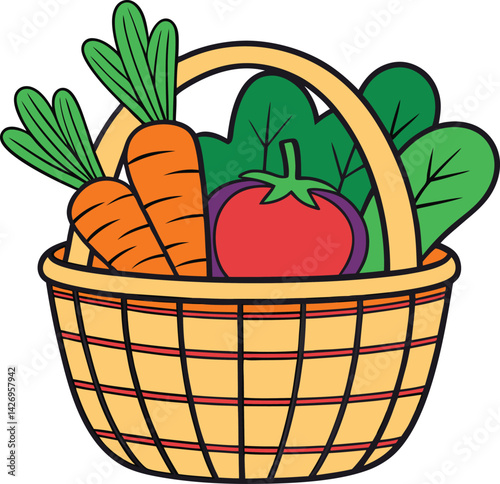 Colorful Basket of Fresh Vegetables Representing Healthy Organic Produce

