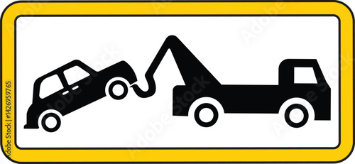 Towing service icon. Truck used to tow or pick up damaged or disabled vehicles. No parking tow away zone. a sign with a tow truck and a car