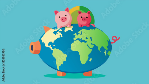 A piggy bank in the shape of a globe represents a familys dream to provide their children with a college education and opportunities to explore the. Vector illustration