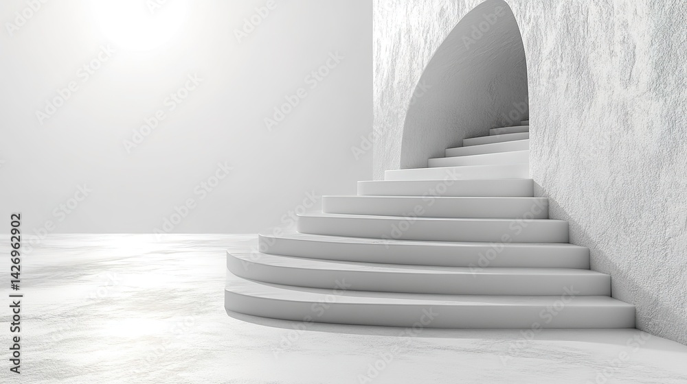 Modern white architectural staircase, minimalist design, empty interior space Modern white architectural staircase, minimalist design, empty interior space