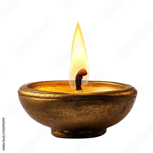 Diwali Diya Lamp With Golden Flame Isolated isolated on a transparent background