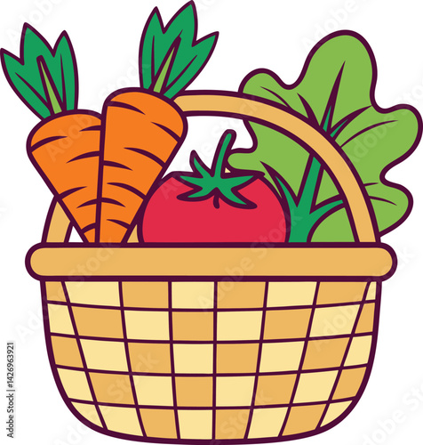 Colorful Basket of Fresh Vegetables Representing Healthy Organic Produce

