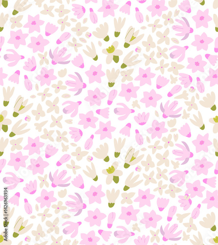 Botanical seamless pattern with abstract flower buds. Fashionable floral vector flat background