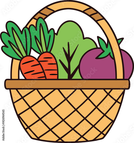Colorful Basket of Fresh Vegetables Representing Healthy Organic Produce

