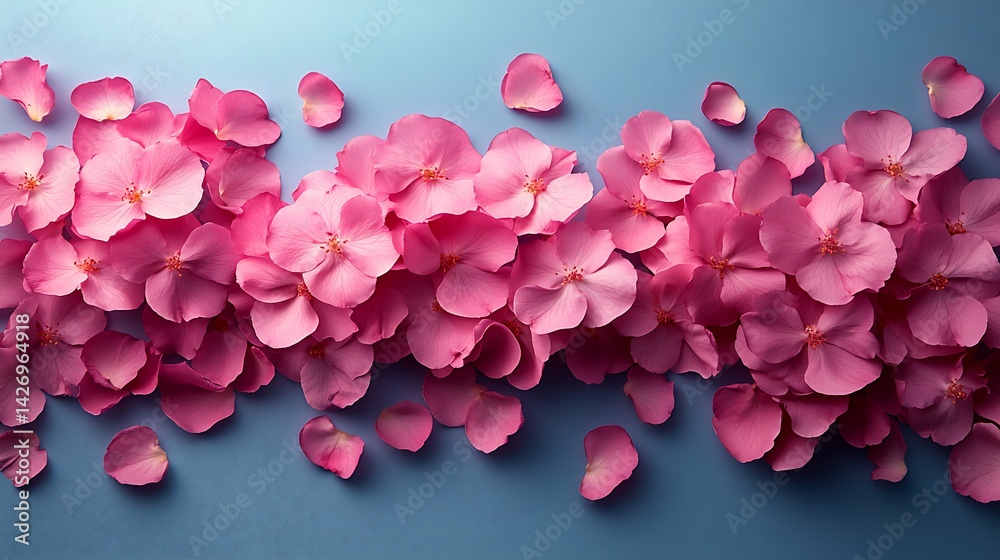 Obraz premium Delicate Pink Flower Petals Bordering A Light Blue Background Photo