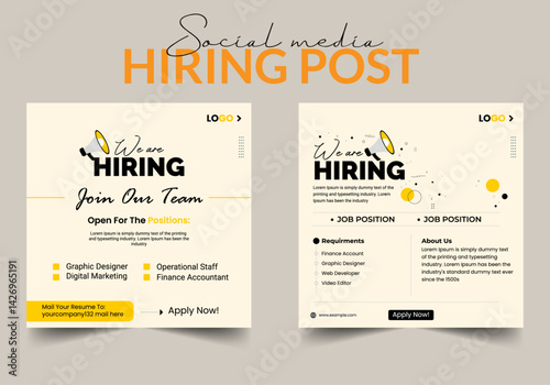 Professional hiring announcement vector template job vacancy social media post design recruitment banner and web layout for companies