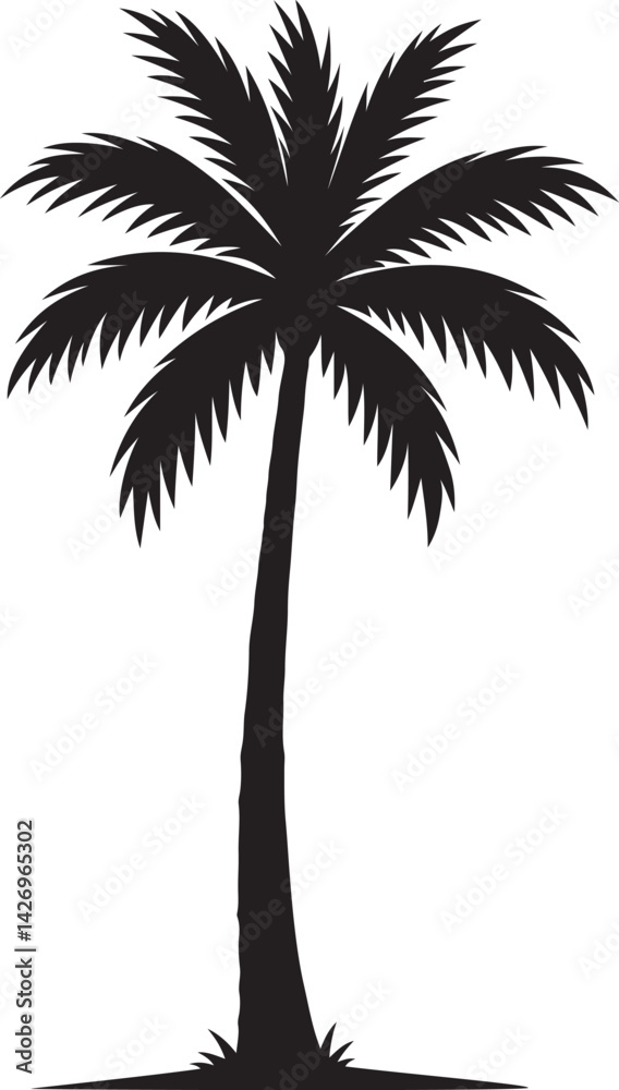 Fototapeta premium Single Palm Tree Silhouette — Tropical Summer Vector Illustration