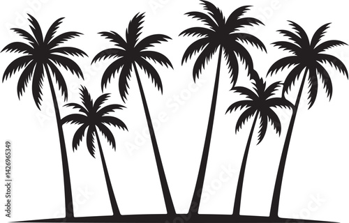 Palm Tree Silhouette Set on Island — Tropical Paradise Vector Illustration
