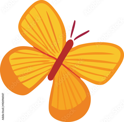 Illustration of a Bright Orange and Yellow Butterfly with a Minimalist Style