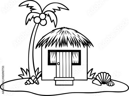 beach scene colouring contest sheet design outline 