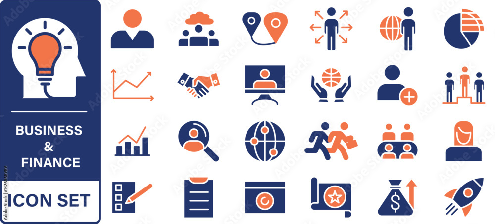Fototapeta premium Business and Finance web icons in line style. Money, bank, contact, infographic. Icon collection. Vector illustration