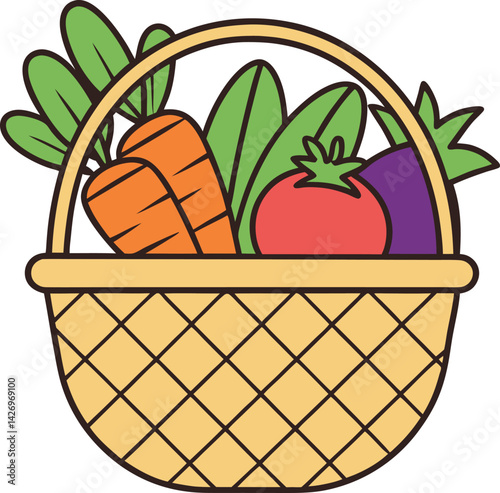 Colorful Basket of Fresh Vegetables Representing Healthy Organic Produce

