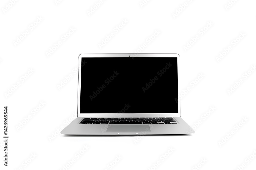 Modern silver laptop computer in front of a plain white backdrop. Modern silver laptop computer in front of a plain white backdrop.