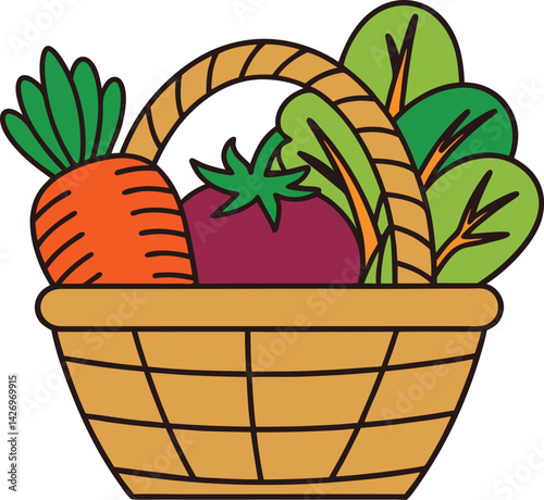 Colorful Basket of Fresh Vegetables Representing Healthy Organic Produce

