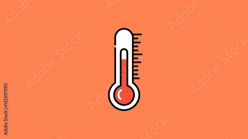 A thermometer depicting elevated temperature, set against an orange backdrop, symbolizing heat
