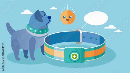 A customizable collar that not only looks good but also features an air quality monitor to ensure your pet is breathing clean air.. Vector illustration