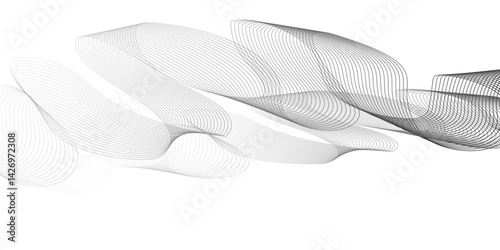 Abstract colorful wavy stripes on white background isolated, minimalistic geometric background with black and white wavy lines form spiral ribbon. Graphic design template banner, vector illustrator.