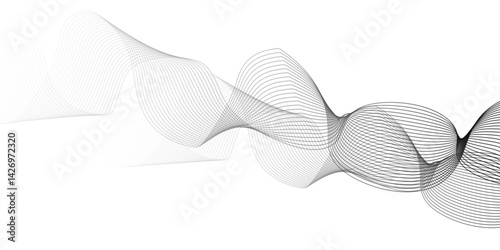 Abstract colorful wavy stripes on white background isolated, minimalistic geometric background with black and white wavy lines form spiral ribbon. Graphic design template banner, vector illustrator.