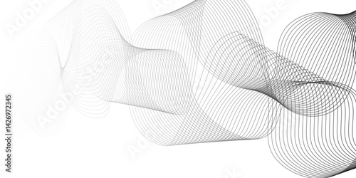 Abstract colorful wavy stripes on white background isolated, minimalistic geometric background with black and white wavy lines form spiral ribbon. Graphic design template banner, vector illustrator.
