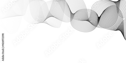 Abstract colorful wavy stripes on white background isolated, minimalistic geometric background with black and white wavy lines form spiral ribbon. Graphic design template banner, vector illustrator.