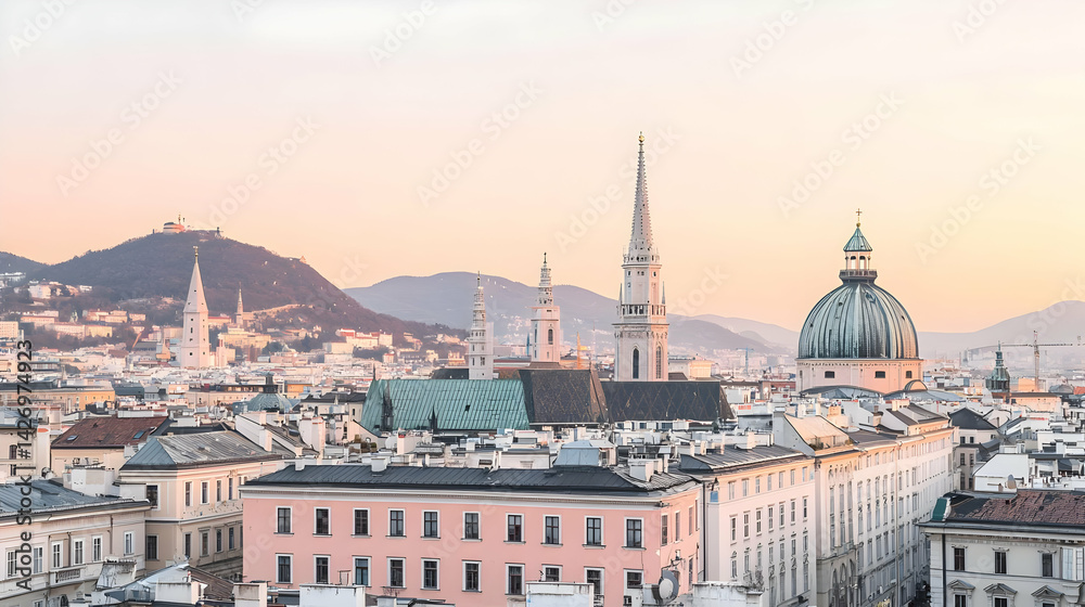 Fototapeta premium Vienna Cityscape At Sunset With Pastel Hues