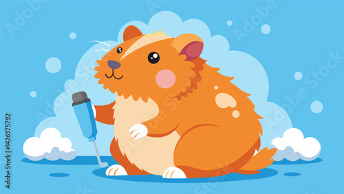 A furry guinea pig enjoys a spalike grooming experience with the help of a mobile tool that gently massages and cleans their delicate fur.. Vector illustration