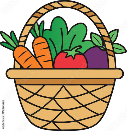 Colorful Basket of Fresh Vegetables Representing Healthy Organic Produce

