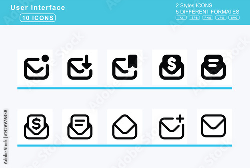 Set of 5 rounded user interface icons,engine, warning, enter, envelope, ban, bulk