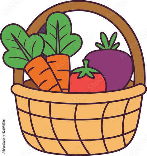Colorful Basket of Fresh Vegetables Representing Healthy Organic Produce

