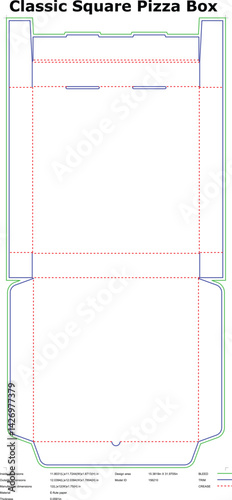 Square Pizza Box Die Cut Template With Dimensions And Crease Lines
