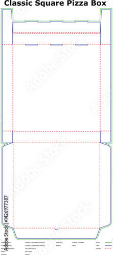 Technical Blueprint Of Square Pizza Box With Dimensions And Folding Guide