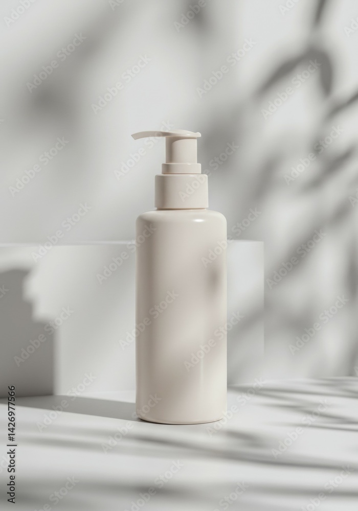 Minimal White Pump Bottle with Shadows Minimal White Pump Bottle with Shadows