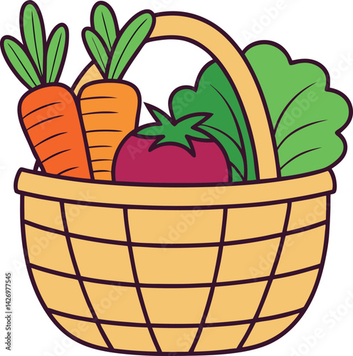 Colorful Basket of Fresh Vegetables Representing Healthy Organic Produce


