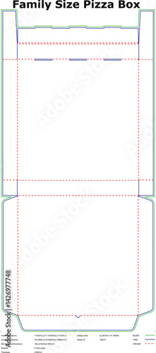 Family Size Pizza Box Blueprint Design Template For Die Cutting And Packaging Design